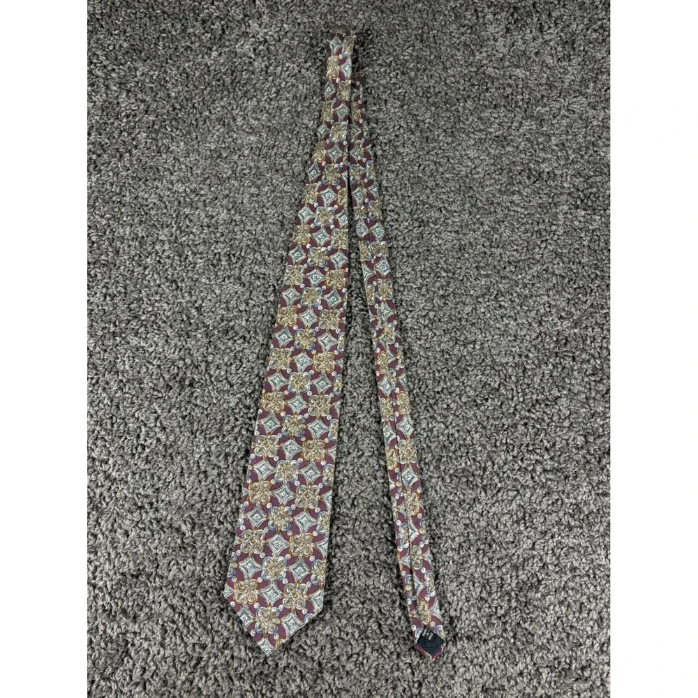 Christian Dior Monsieur Vintage Silk Tie Purple Geometric Medallion Italy Fabric